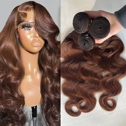 Brown Body Wave Bundles Human Hair Brazilian Hair Weave Bundles 1/3/4 PCS Human Hair Bundles #4 Brown 100% Remy Hair Extensions