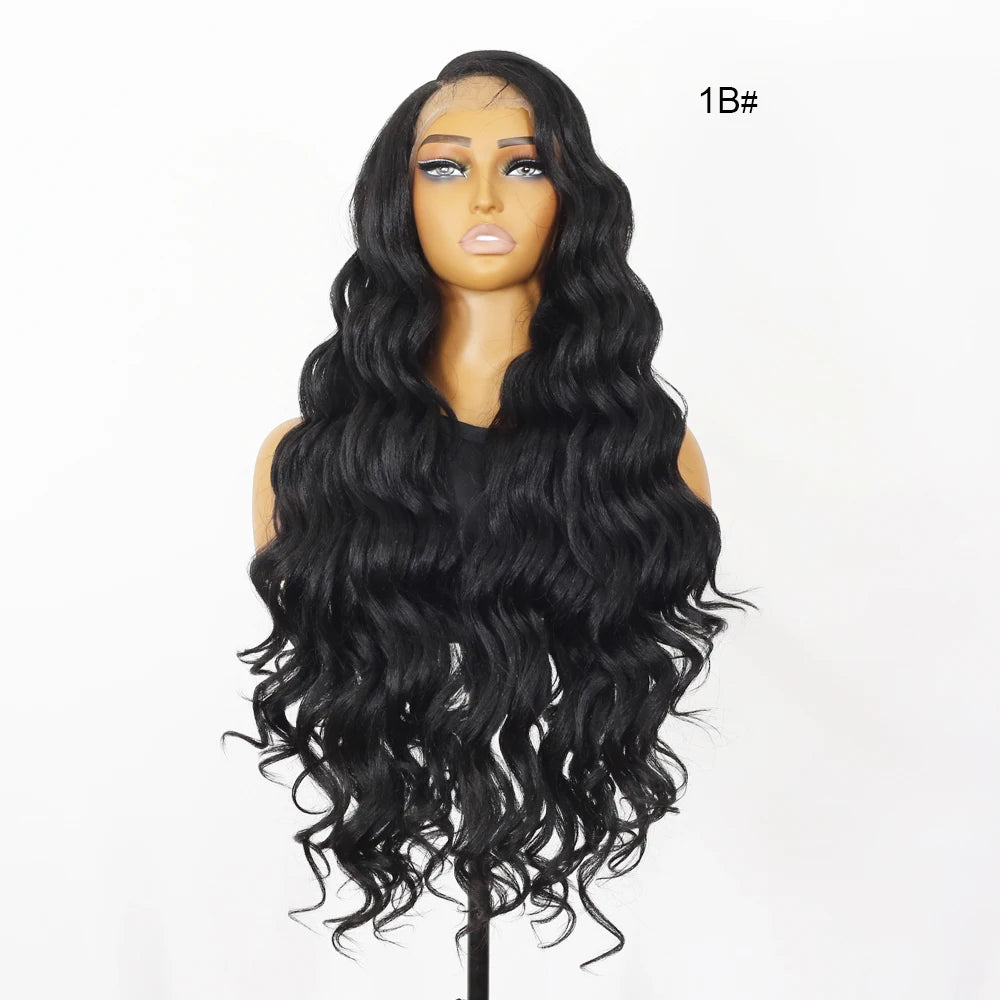 Ombre Highlight Wave Wig for Women Synthetic T-Part Lace Frontal Red Lace 13x5 Black Cosplay Daily Use Hair