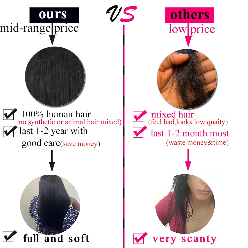 250% Density Wear and Go Glueless Wigs Human Hair Pre Plucked Straight Lace Front Wigs for Women 4x4 Pre Cut Lace Closure Wig
