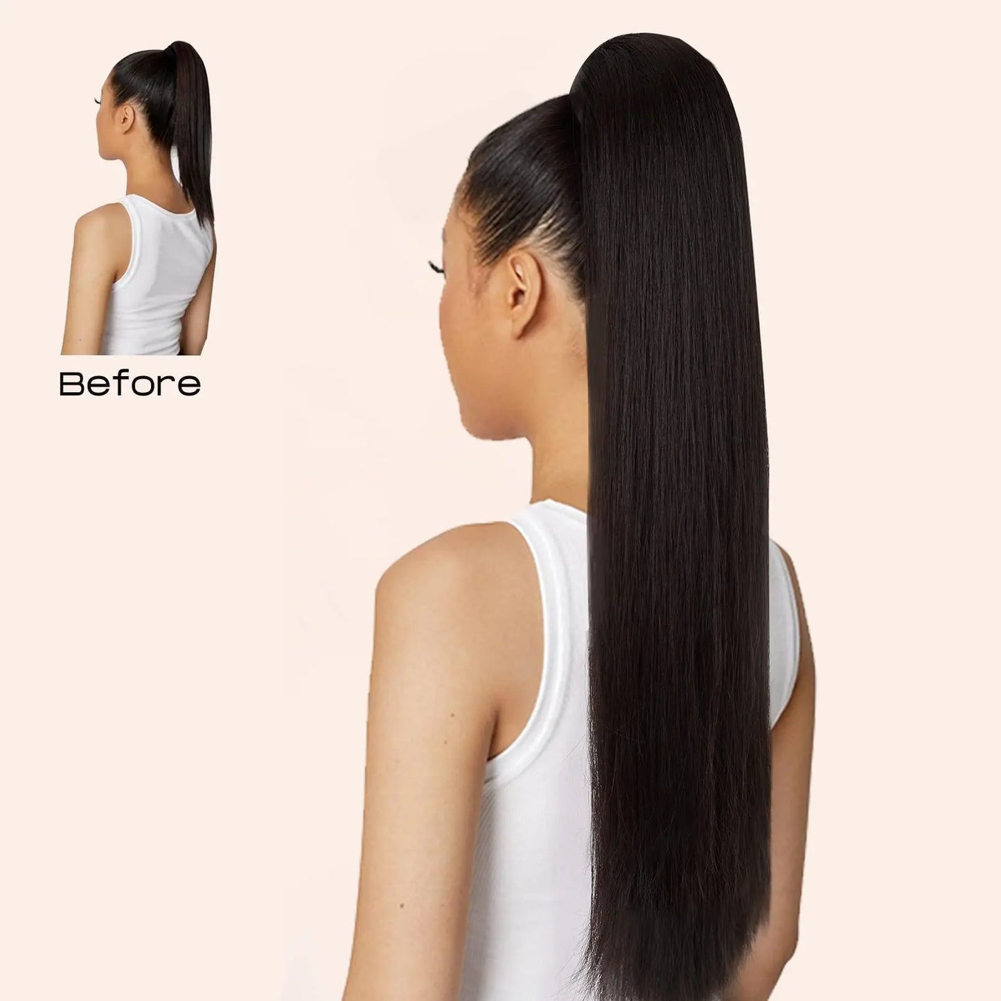 Drawstring Ponytail Human Hair Brazilian Straight Human Hair Ponytail Extensions Natural Black Color Remy Straight for Women