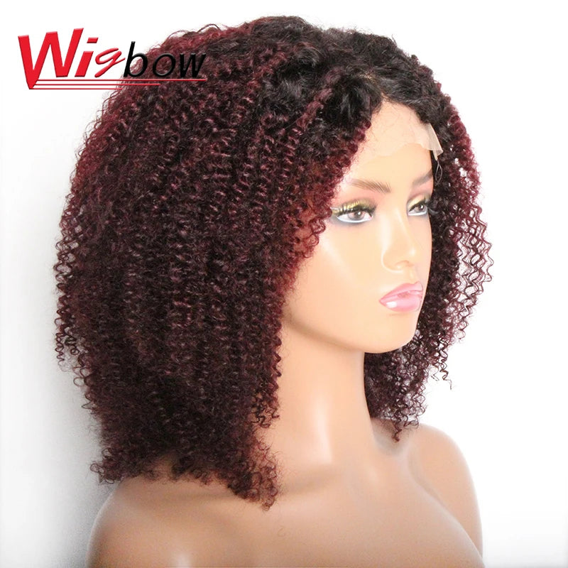 Ombre Human Hair 4x4 Closure Wig For Women Brazilian Hair Short Human Curly Wigs Mid Part Lace Wigs With Pre-Plucked T1B/27/30