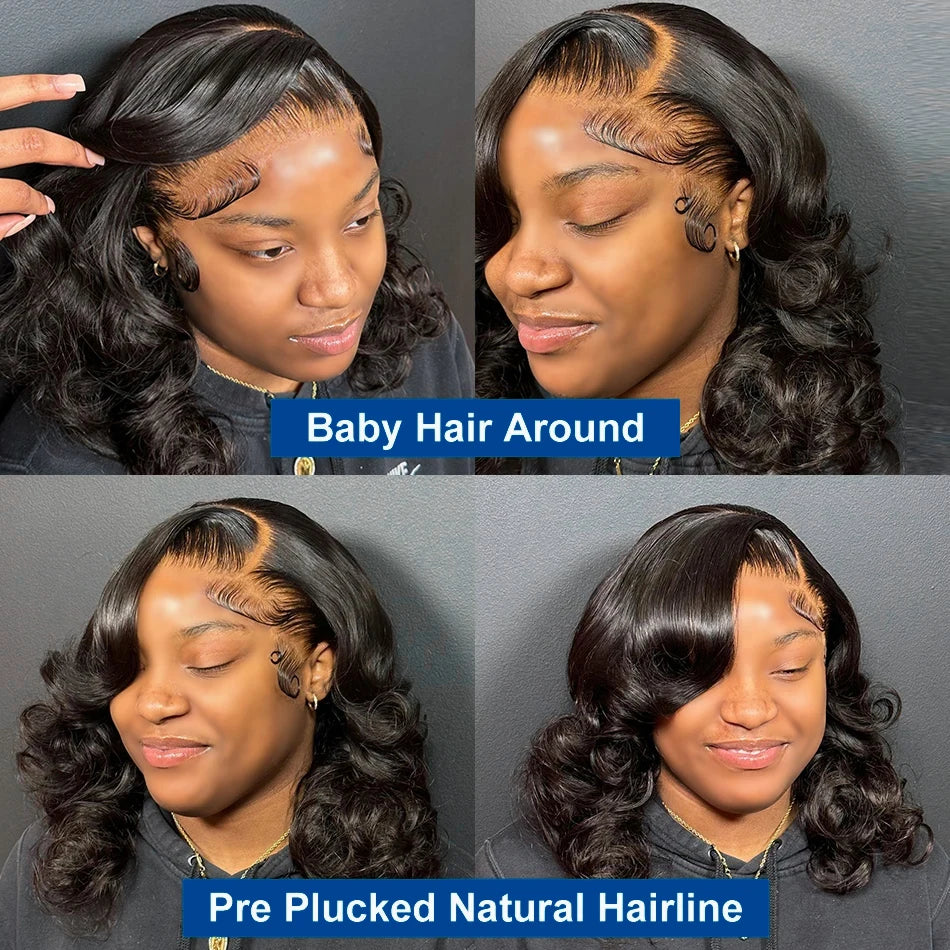 220 Density Body Wave Short Bob Wigs Human Hair 13x4 Transparent Lace Front Human Hair Wig Preplucked Lace Frontal Wig For Women