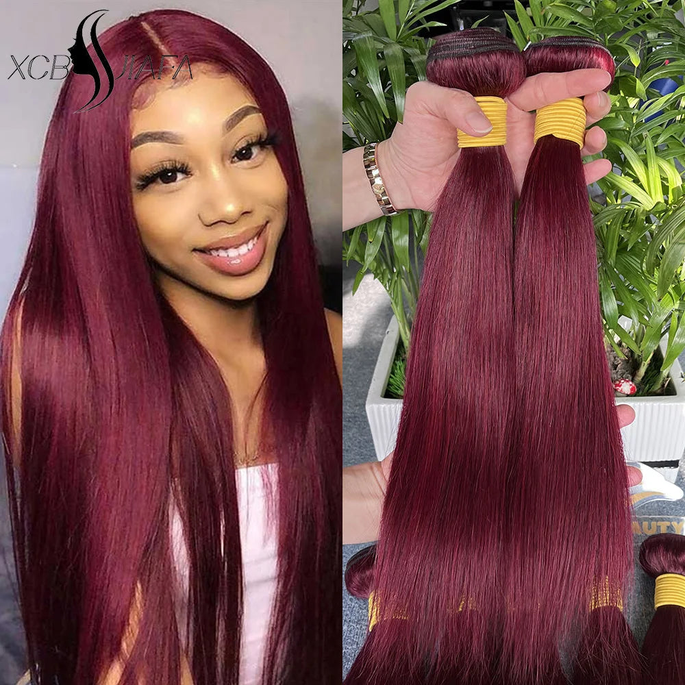 99J Human Hair Bundles Red Bundles Burgundy Straight Human Hair Bundles Remy Hair 1/3/4 Bundles Wine Red Straight Bundles