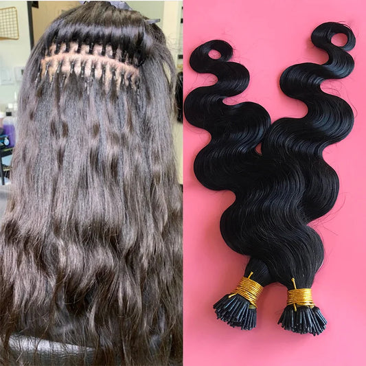Body Wave Brazilian Remy Human I Tip Hair Bundles Extensions Microlinks Stick I Tip Hair Extensions For Women