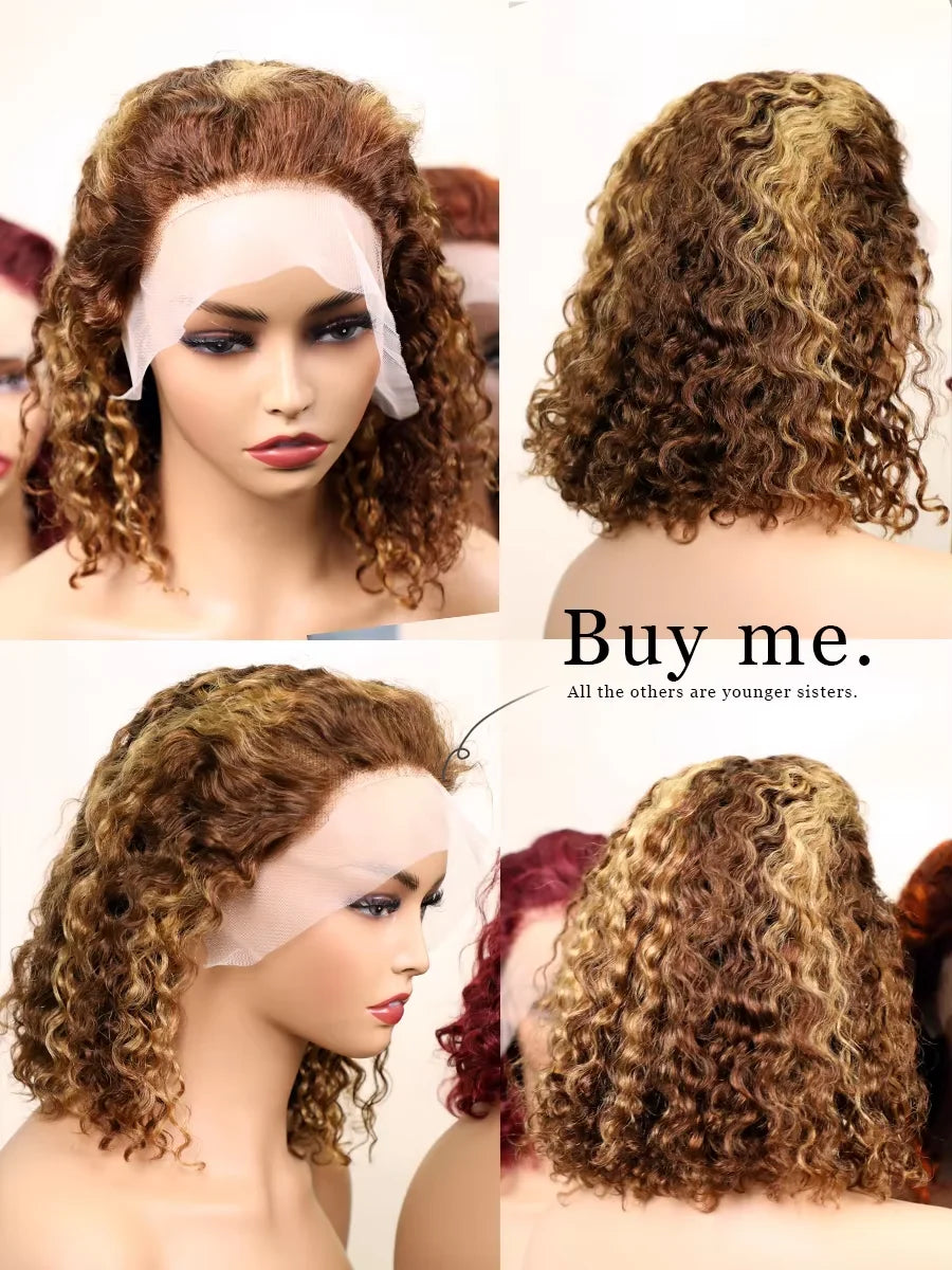 200% Density P4350 427 99j 1B Colored Burgundy Short Deep Water Wave 13x4 Lace Front Wigs Brazilian Short Bob 100% Human Hair