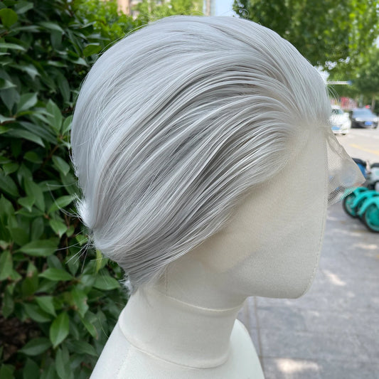 Sliver Gray Short Bob Cut Synthetic Lace Front Wigs for Women Cosplay Wigs for Men Light Grey Glueless 13x4 Lace Front Wigs