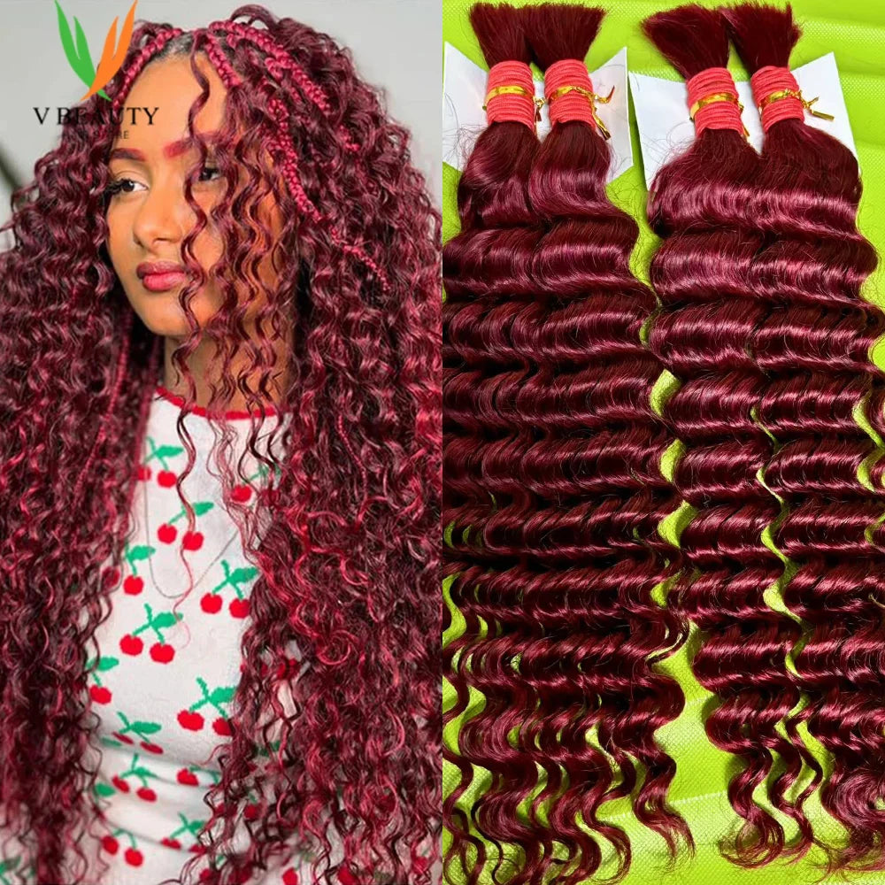 V Beauty Human Hair for Braiding Deep Wave #27 Honey Blonde Bulk Human Hair Bundles No Weft Hair Bulk for Women Hair Extensions