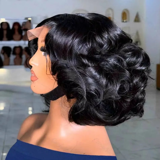 250% 13x4 Bouncy Curly Short Bob Body Wave Human Hair Wigs Hd Transparent Lace Frontal Wig Curly Hair Short Bob Wigs For Women
