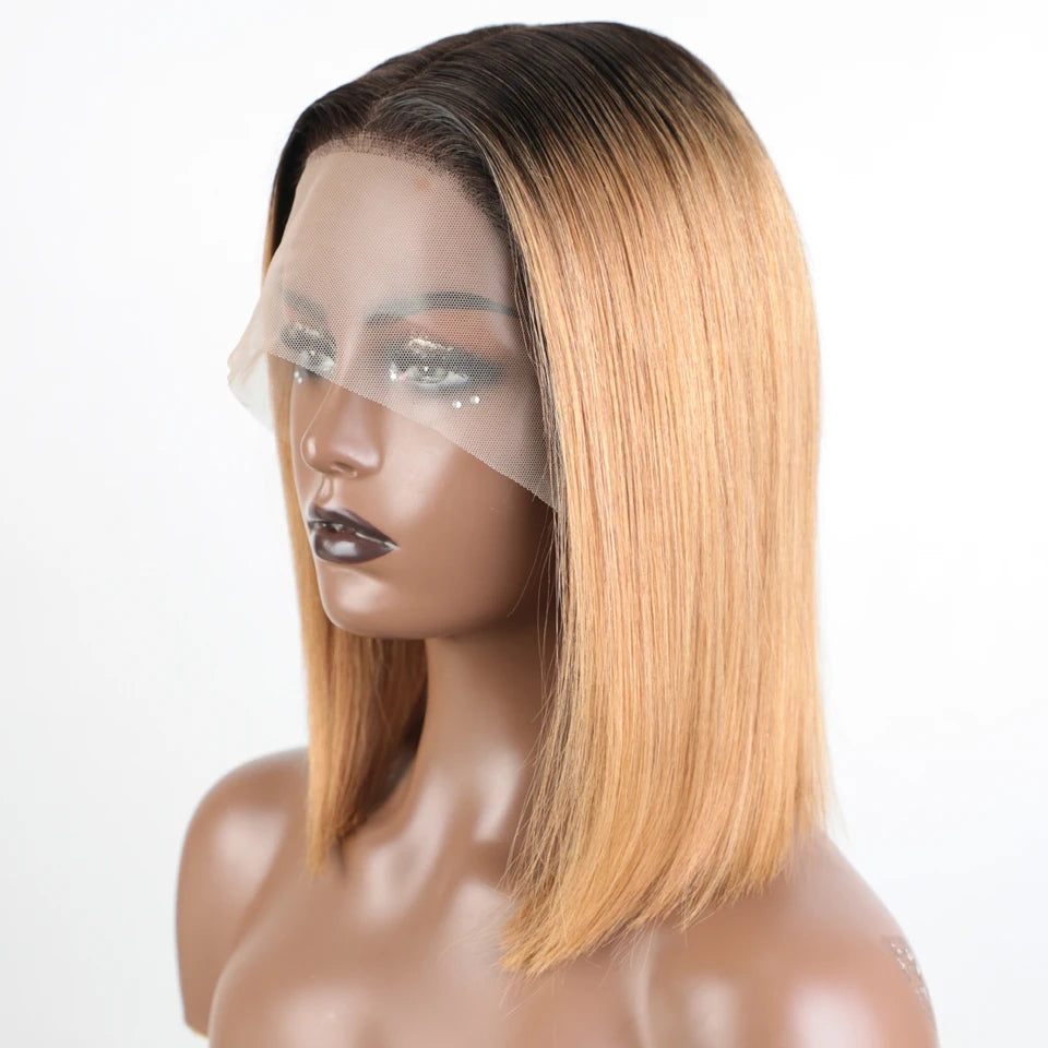 Lekker Highlight Blonde Short Straight Bob 13x6x1 Lace Front Human Hair Wigs For Women Brazilian Remy Hair Colored Glueless Wigs