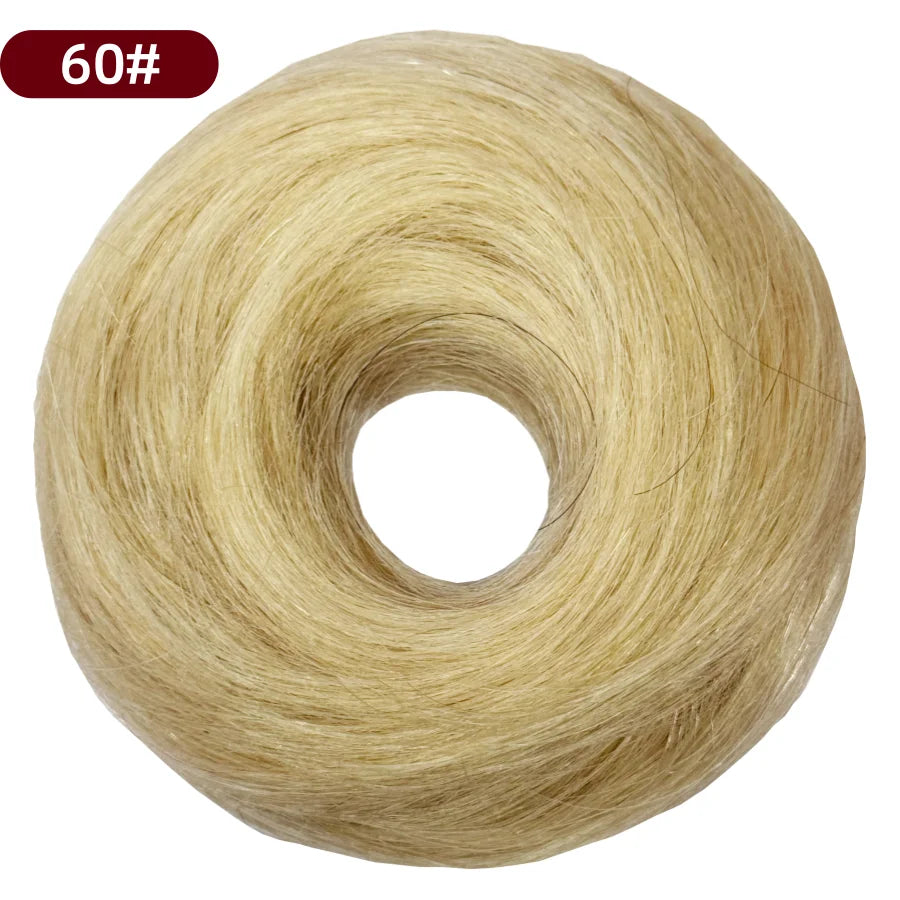 Messy Bun Hair Piece Human Hair Natural Black Wavy Tousled Stretchy Fluffy Donut Updo Elegant Chignon with Elastic Rubber Band
