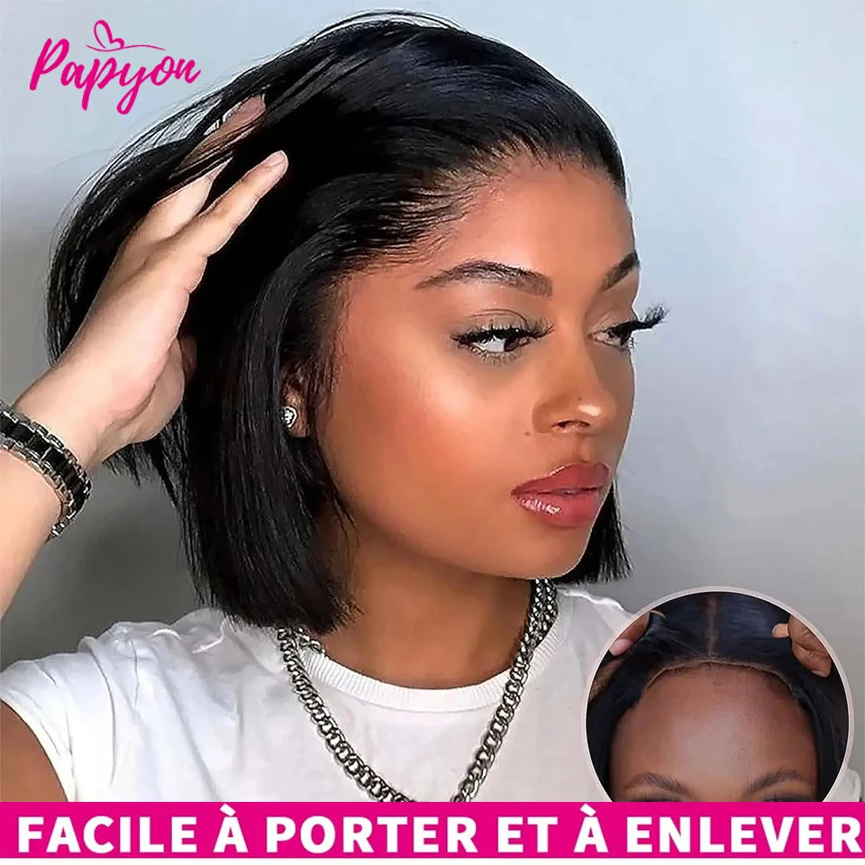 Short Bob Wigs Straight Glueless Wig Ready To Wear Human Hair Wigs Pre Cut 4x4 Elastic Drawstring Upgraded No Glue Lace Air Wig