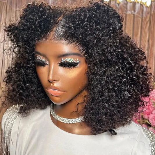 13X4 Water Wave Lace Front Wig Short Curly Bob Wig Pre Plucked 250% Density Deep Wave 100% Virgin Human Hair for Women 10 Inch