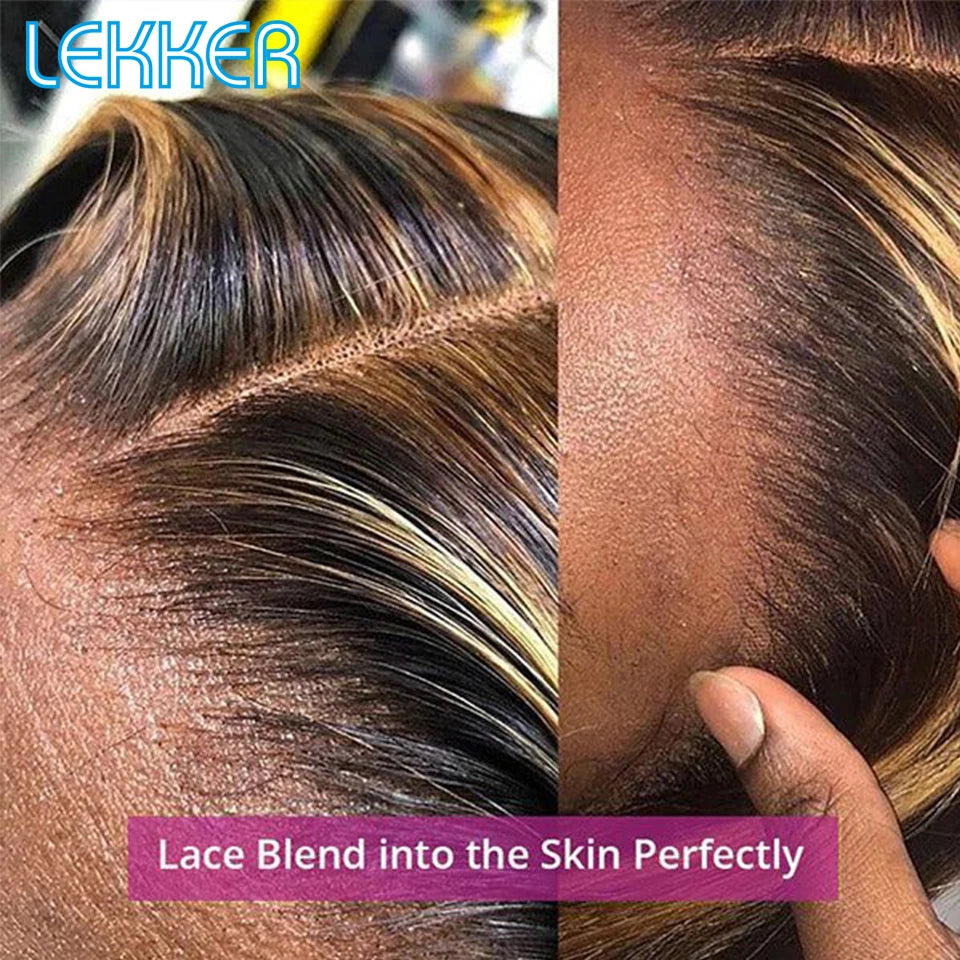 Lekker Highlight Blonde Short Straight Bob 13x6x1 Lace Front Human Hair Wigs For Women Brazilian Remy Hair Colored Glueless Wigs