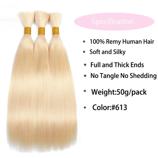 Double Drawn Straight #613 Blonde Brown #1B Natural Color Braiding Hair Bulk No Weft Raw Unprocessed Human Hair Bulks 1 bundels