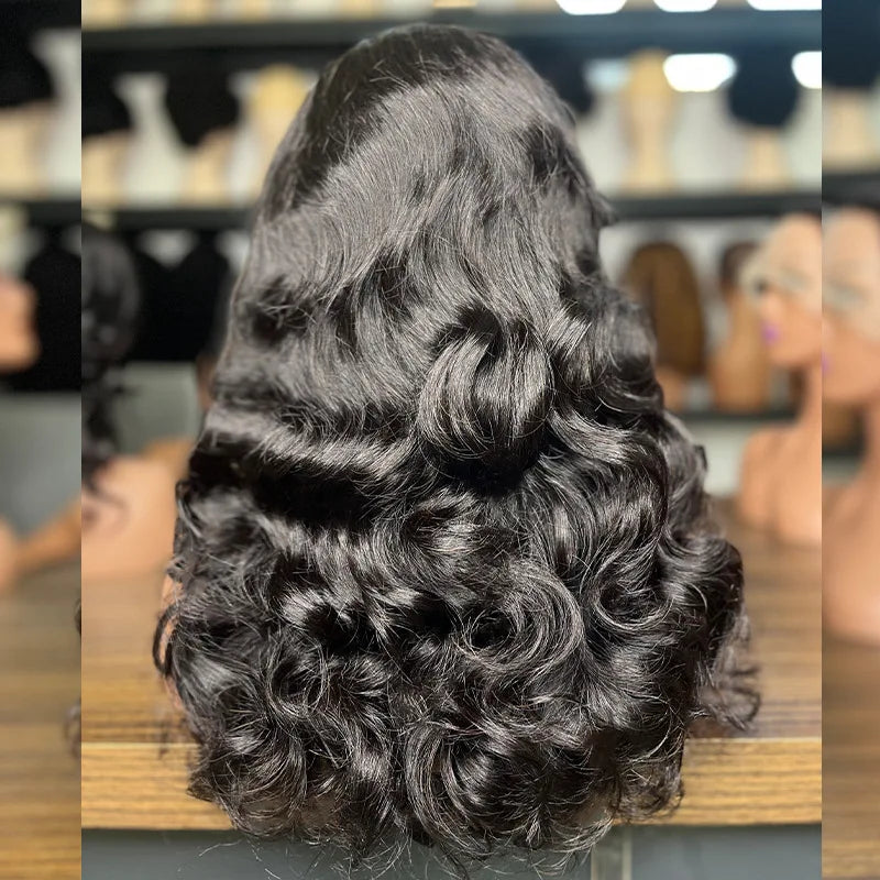 250% Density 100% Vietname Loose Wave Wig 13x4 Frontal Bouncy Wave Wig with Human Hair Natural Black For Black Women 14-20Inch