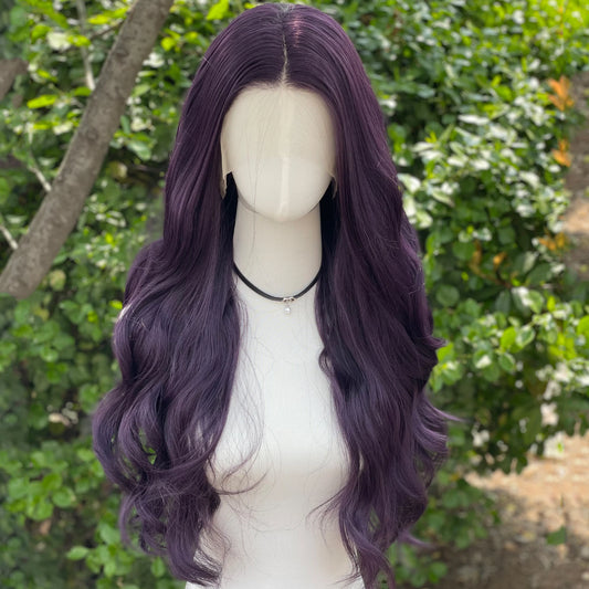 Dark Purple 13x4 Synthetic Lace Front Wigs for Women Fashion 26 Inch Long Wavy Lace Front Wigs Glueless 150% Density Free