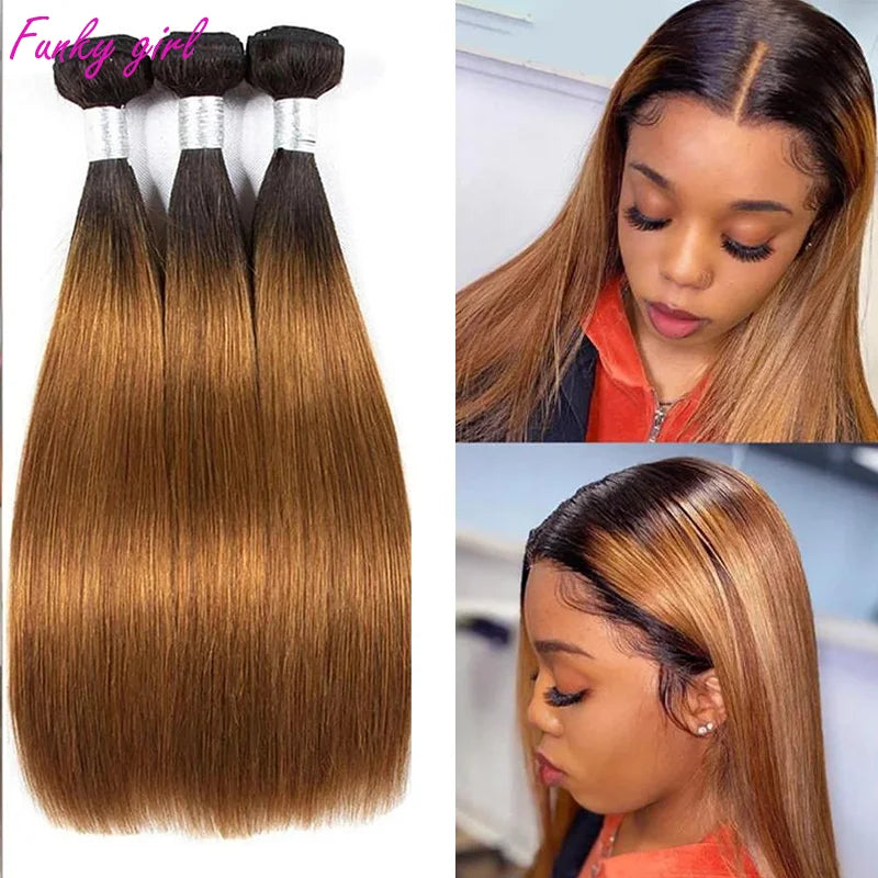 Human Hair Bundles Ombre Colored Bundles 10A Grade Bone Straight 100% Brazilian Human Hair 1/3/4 Pcs 32inches Hair Extensions