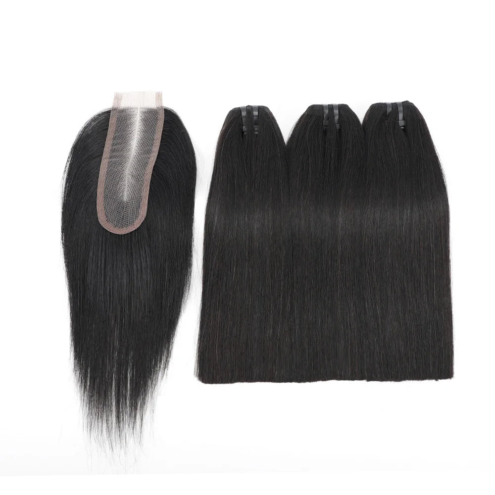 33 Brown Black Bone Straight 3 Bundles with Closure Vietnam Raw Straight Human Hair Bundles with Closure 2x6 Lace Kim K Closure
