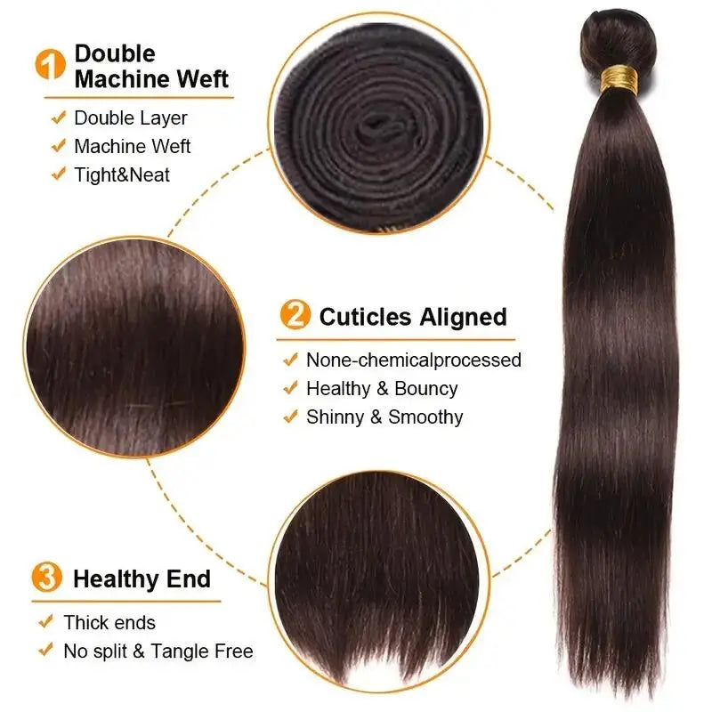 #2 Hair Bundles 1/3/4 Pcs Darkest Brown Colored Peruvian Human Hair Weaving Extensions 32 34 Inch Brazilian Hair Bundles Cheap