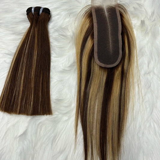 2X6 Lace Frontal Colored Vietnamese Human Hair Bundles and Closure Double Drawn Ombre Color Remy Human Hair Extensions