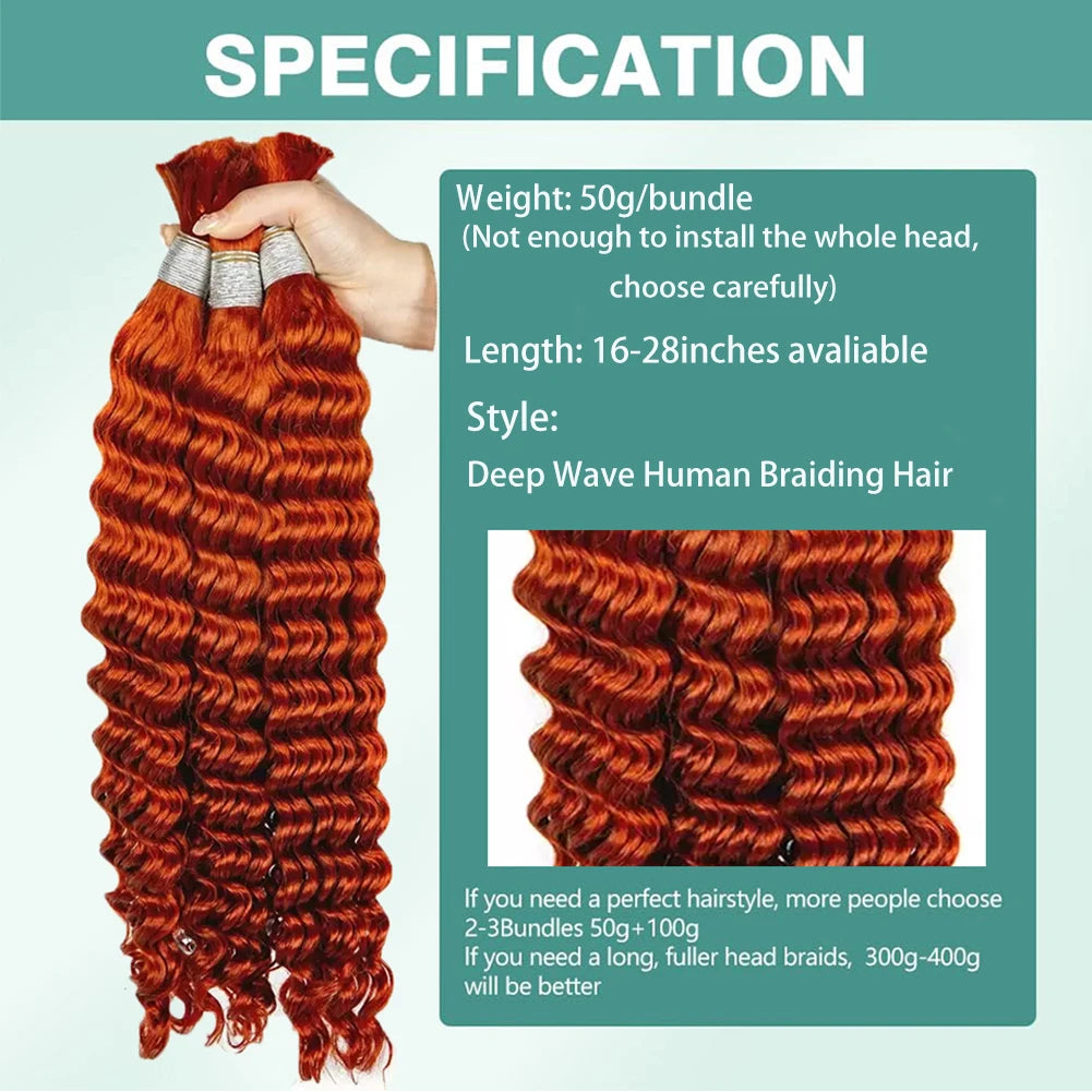 V Beauty Human Hair for Braiding Deep Wave #27 Honey Blonde Bulk Human Hair Bundles No Weft Hair Bulk for Women Hair Extensions