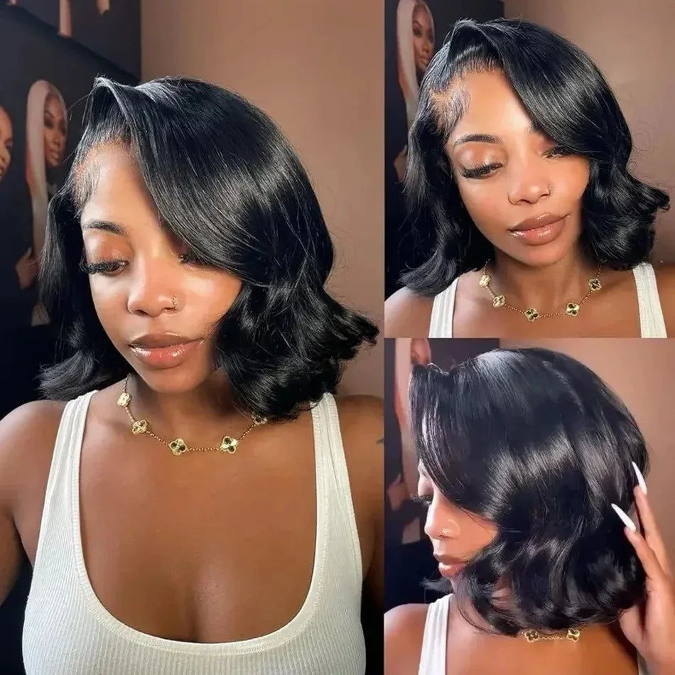 Body Wave Bob Wig Short Wigs 13X4 Lace Front 100% Human Hair 200 Density Transparent Lace Closure Wig PrePlucked With Baby Hair
