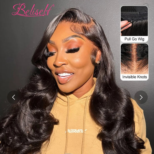 13x4 13x6 HD Lace Frontal Wig Body Wave Pull Go Glueless Human Hair Wigs with Elastic Drawstring 5x5 Closure Wig Beliself