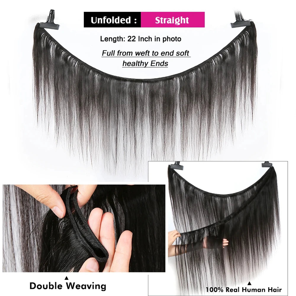 Straight Bundles with Frontal Brazilian 100% Virgin Human Hair 3 Bundles with 13x4 Lace Frontal Brown 4 Color Straight 3 Bundles
