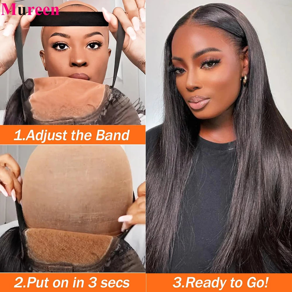 250% Density Wear and Go Glueless Wigs Human Hair Pre Plucked Straight Lace Front Wigs for Women 4x4 Pre Cut Lace Closure Wig
