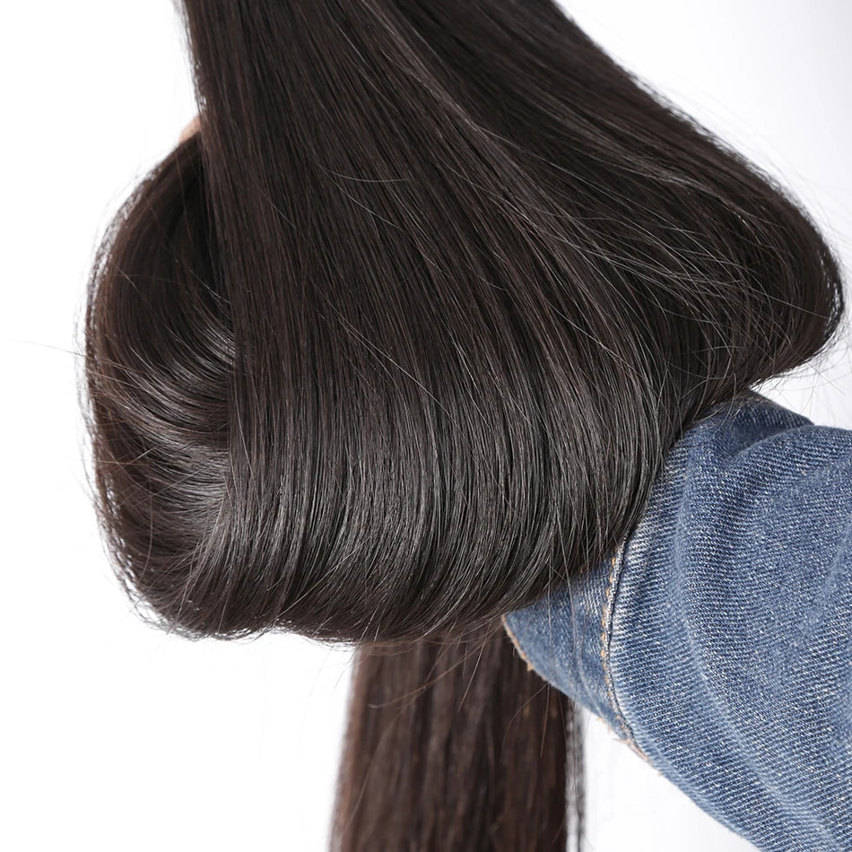 Straight Weaving Human Hair Extensions Bundles 28 30 32 Inch With 13x4 Lace Frontal Brazilian Human Weaves Hair Closure 4x4 5x5