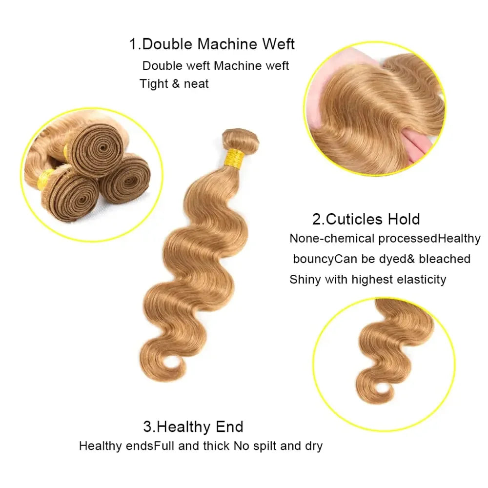 Double Weft Color 8 Ash Blonde #30 #4 Brown Pure Color Remy Human Hair Bundles Extension Body Wave Wholesale