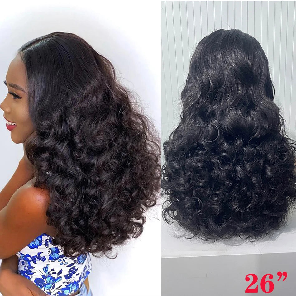 100% Raw Brazilian Virgin Hair Double Drawn Bouncy Wave 13x4 Lace Frontal Wig 250% Density 4X4 HD Lace Closure Wear And Go Wigs