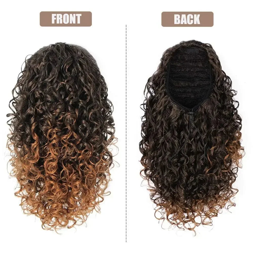 14'' Kinky Curly Ponytail Hair for Women Short Fluffy Curly Drawstring Ponytail Natural Synthetic Afro Curly Fake Tail Hairpiece