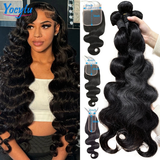 2x6 HD Lace Closure Human Hair Bundles With 4X4 5x5 Closure 20 22 24 Inch Body Wave Bundles Human Hair 3 Days Delivery France