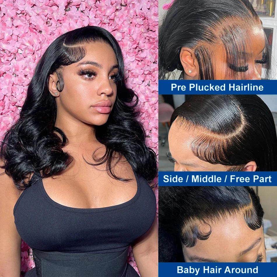 220 Density Body Wave Short Bob Wigs Human Hair 13x4 Transparent Lace Front Human Hair Wig Preplucked Lace Frontal Wig For Women