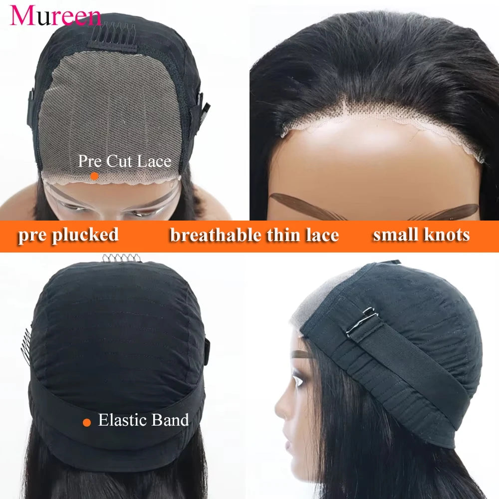 250% Density Wear and Go Glueless Wigs Human Hair Pre Plucked Straight Lace Front Wigs for Women 4x4 Pre Cut Lace Closure Wig