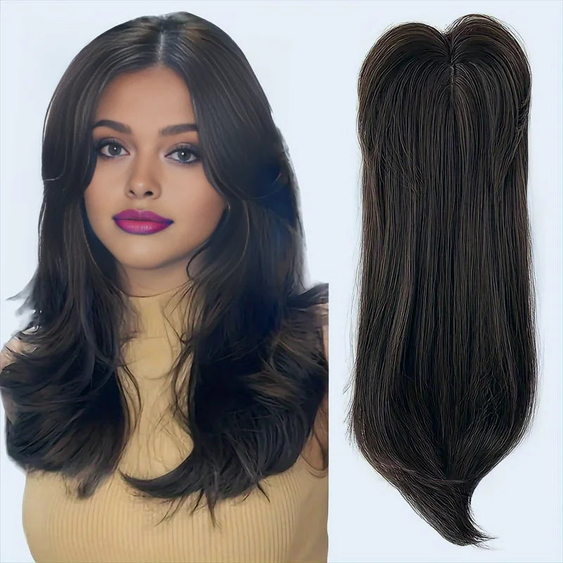 22 inch top wig block hairpiece wig piece with clip ladies wig heat resistant fiber suitable for beginners daily wear
