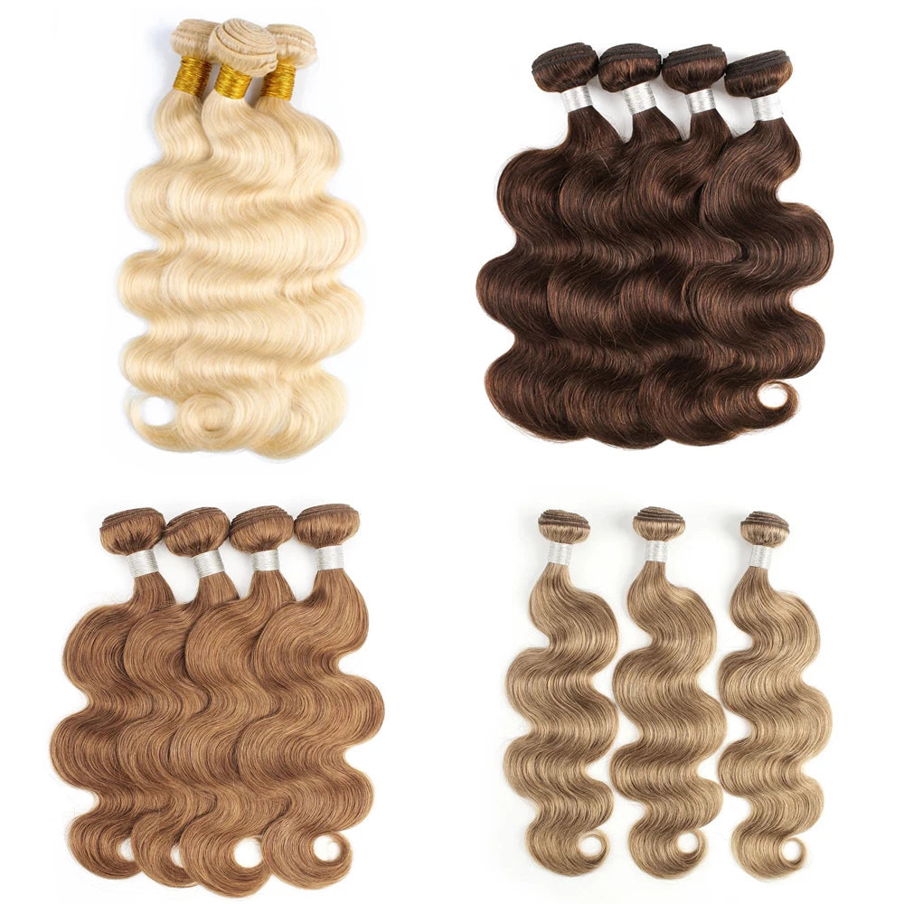 Double Weft Color 8 Ash Blonde #30 #4 Brown Pure Color Remy Human Hair Bundles Extension Body Wave Wholesale