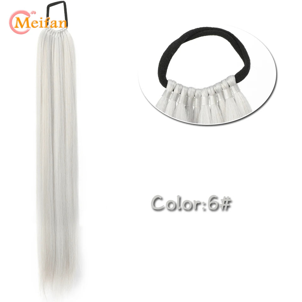 MEIFAN 18-32Inch Long Straight Ponytail Extension with Elastic Tie Natural Soft Fake Pony Tail Synthetic DIY Ponytail Hairpiece