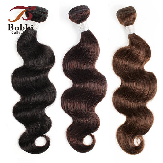 1 Bundle Black Brown Pure Colored 100% Human Hair Weave Bundles Extension 95(±5)gram Body Wave Style Remy Indian Hair Bobbi