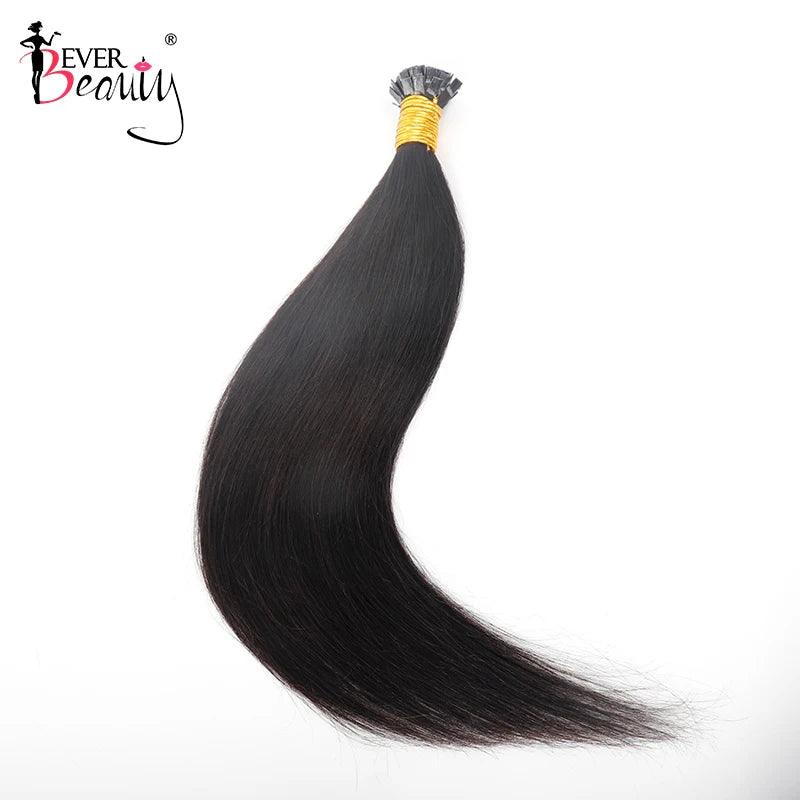 Straight K Tip Fusion Hair Extension Human Hair Hair Bundle Keratin Flat Tip Hair Extensions Microlinks Black Women EverBeauty