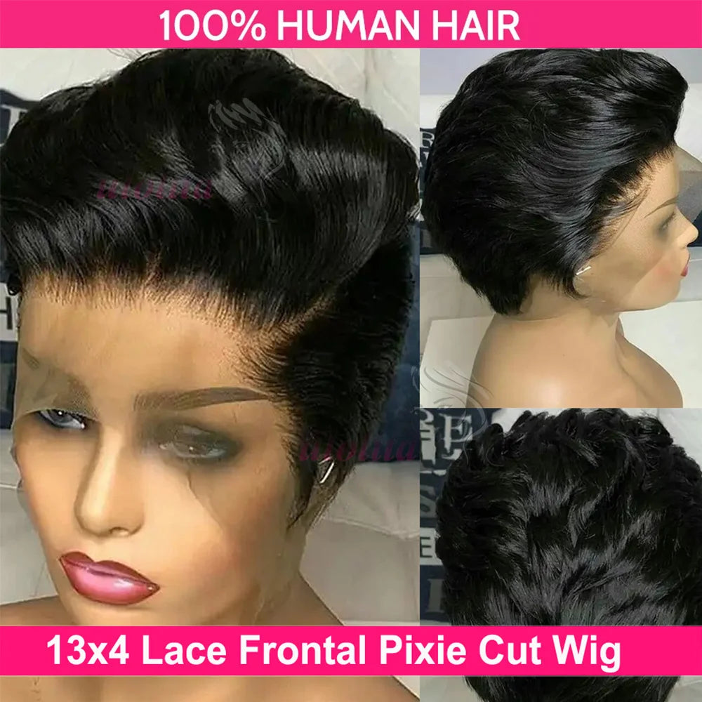 Pixie Cut 13x4 Transparent Lace Front Wigs For Women Short Bob Wig Brazilian Pre Plucked Lace Frontal Human Hair Wig 200 Density