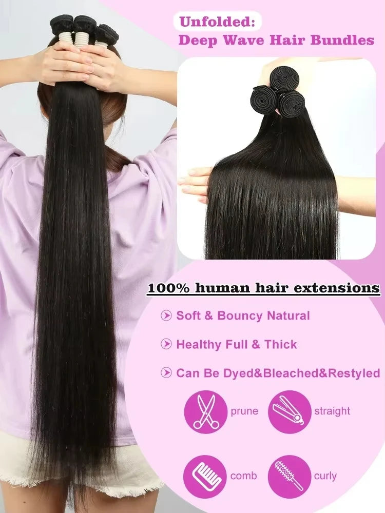 30 40 Inch Bone Straight Bundles Human Hair Bundle Unprocessed Hair 3 4 Bundle 100% Brazilian Human Hair Straight Hair Extension