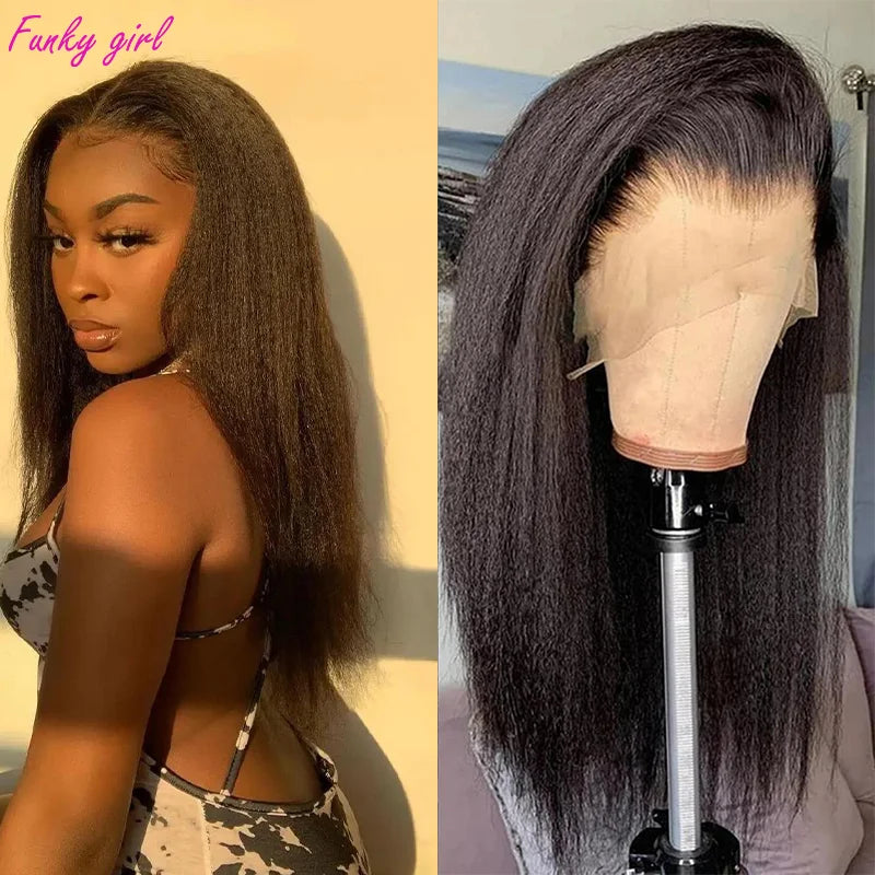 100% Burmese Human Hair Kinky Straight Wigs Transparent Lace 13x6 Lace Frontal Wigs Preplucked Hairline Lace Closure Wigs Cheap
