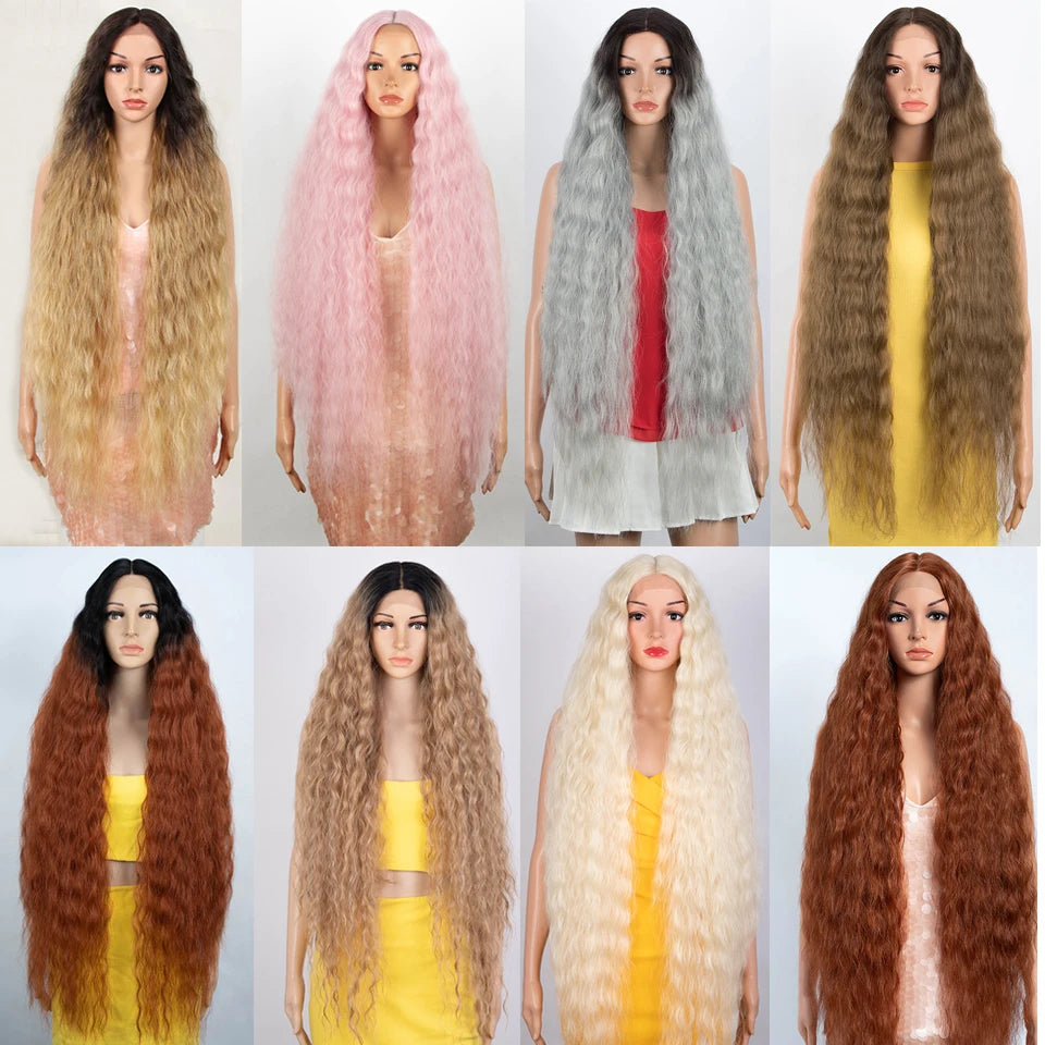 MIRACLE Synthetic Lace Front Wig For Women 40 Inch Water Wave Lace Wig Cosplay Wigs 613 Pink Blonde Wig Super Long Fiber Hair