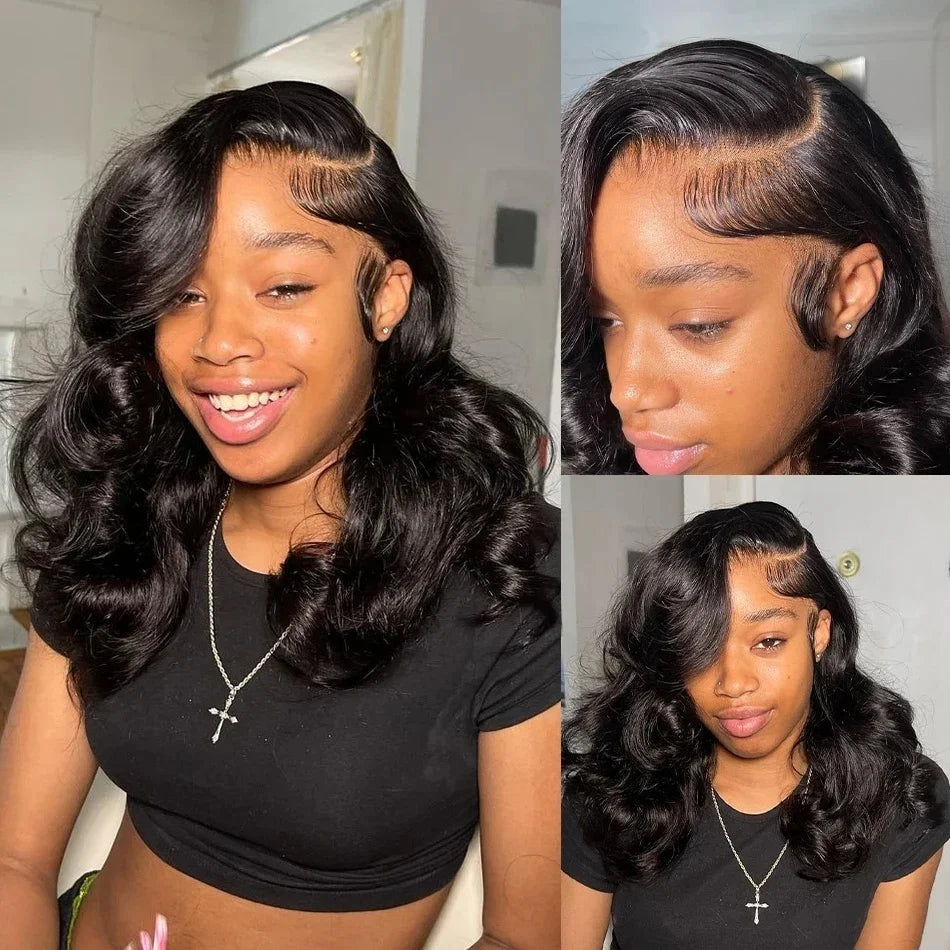 Body Wave Bob Wig Short Wigs 13X4 Lace Front 100% Human Hair 200 Density Transparent Lace Closure Wig PrePlucked With Baby Hair
