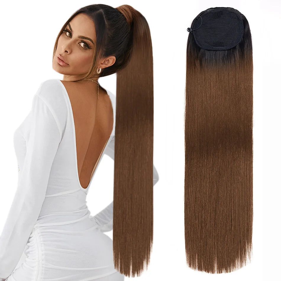 Synthetic Long Straight Ponytail Drawstring Pony Tail 32inch Clip In Hair Extensions for Women Heat Resistant Fake Hair BOOMING