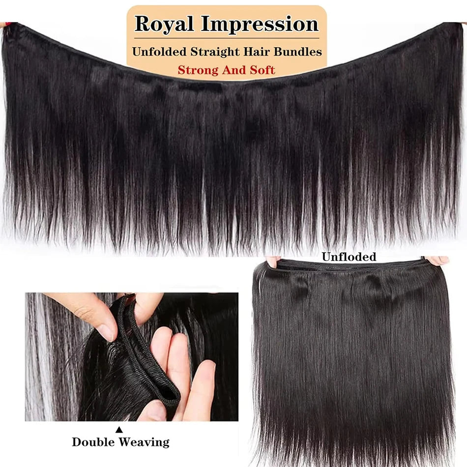 12A Bone Straight Hair Bundles Brazilian 100% Human Hair Weave Bundles 1/3/4 PCS Natural Black 8-30" Remy Human Hair Extensions