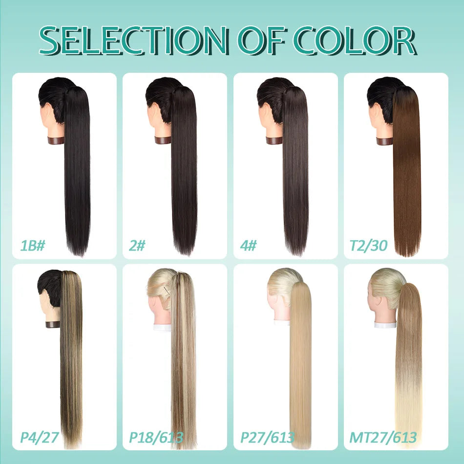 Synthetic Long Straight Ponytail Drawstring Pony Tail 32inch Clip In Hair Extensions for Women Heat Resistant Fake Hair BOOMING