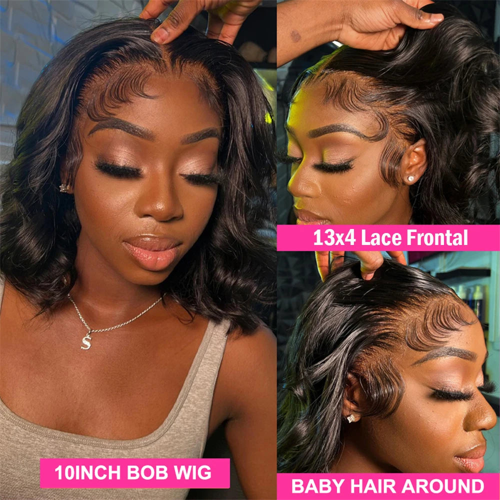 Brazilian Body Wave Short Bob Human Hair 13x4 Transparent Lace Front Human Hair Wigs 4x4 Lace Closure Pre Plucked Frontal Wigs